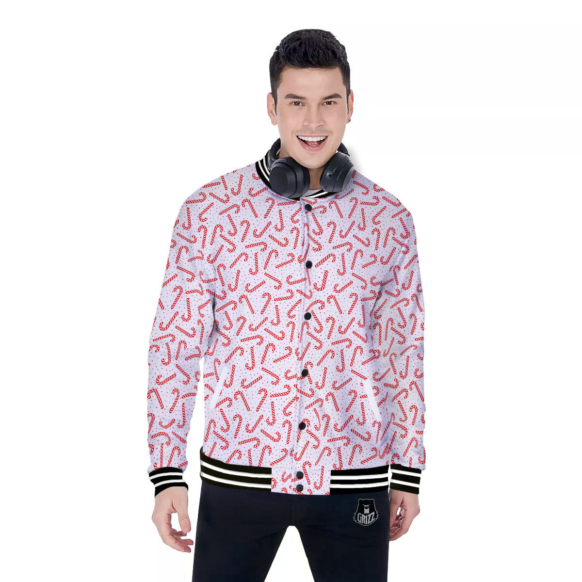 Christmas Candy Print Pattern Baseball Jacket-grizzshop