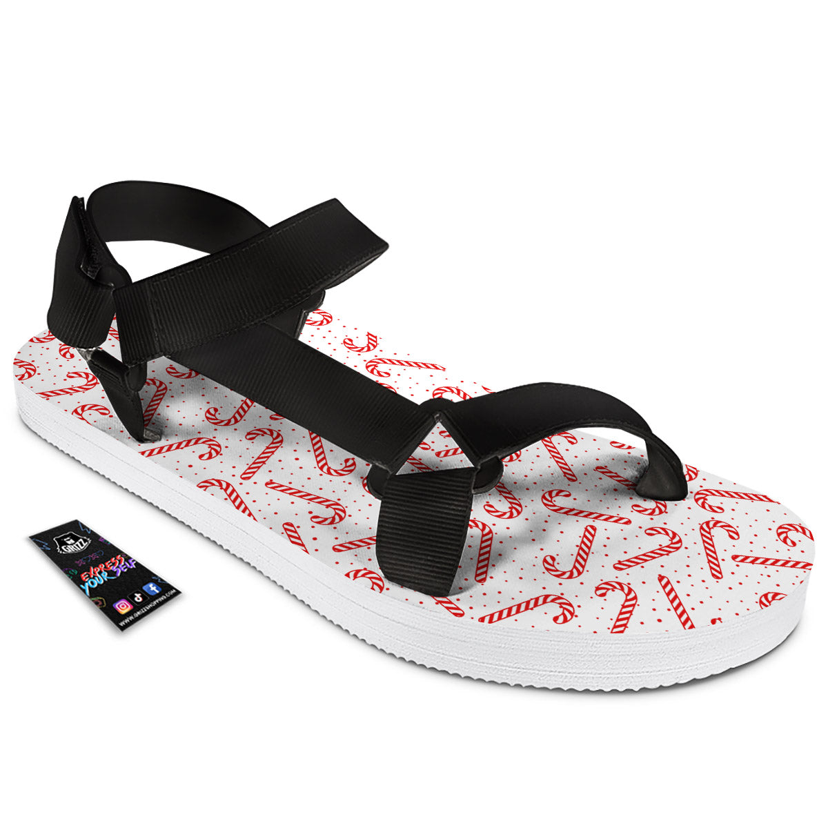 Christmas Candy Print Pattern Black Open Toe Sandals-grizzshop