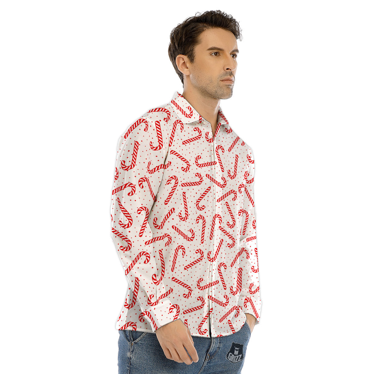 Christmas Candy Print Pattern Men's Dress Shirts-grizzshop