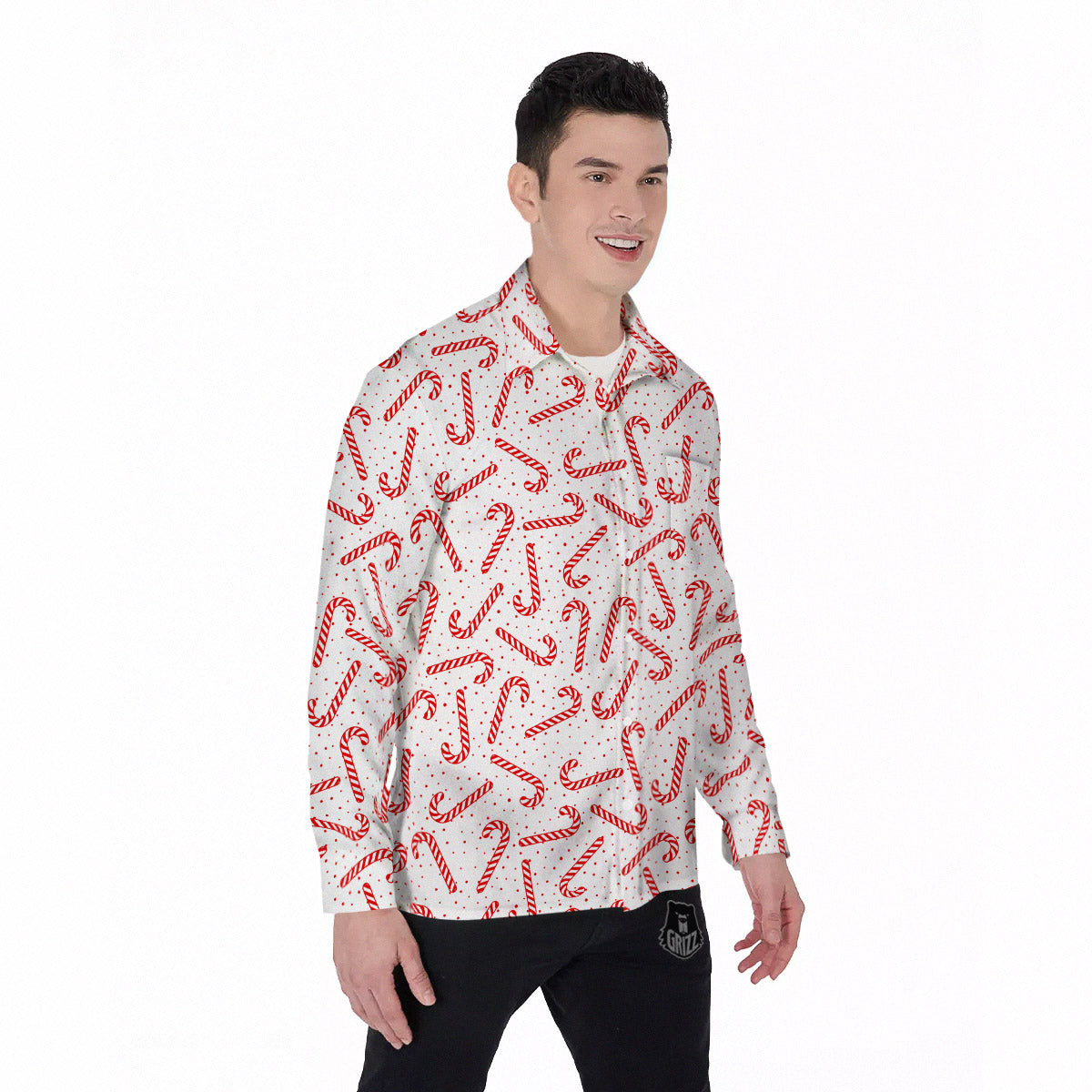 Christmas Candy Print Pattern Men's Long Sleeve Shirts-grizzshop