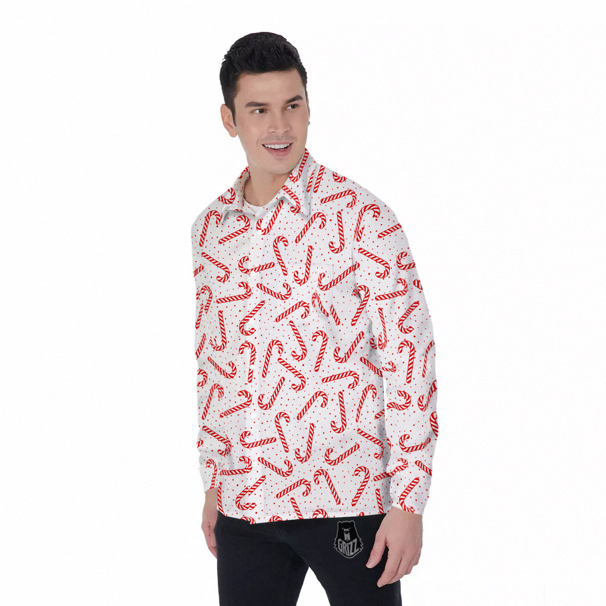 Christmas Candy Print Pattern Men's Long Sleeve Shirts-grizzshop