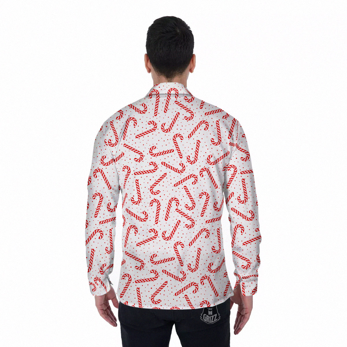 Christmas Candy Print Pattern Men's Long Sleeve Shirts-grizzshop