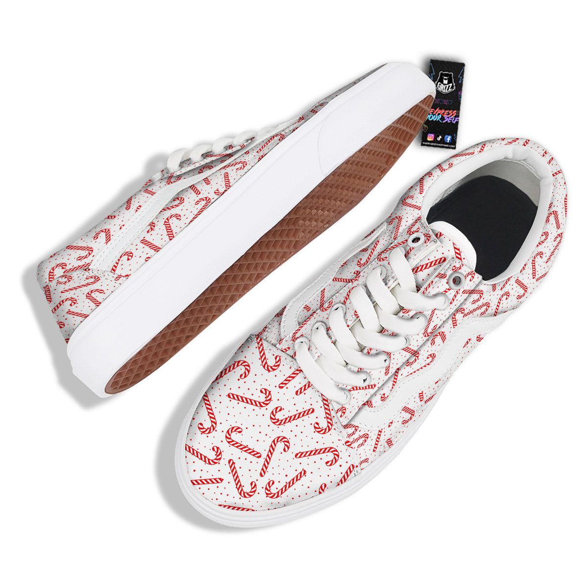 Christmas Candy Print Pattern Skate Shoes-grizzshop