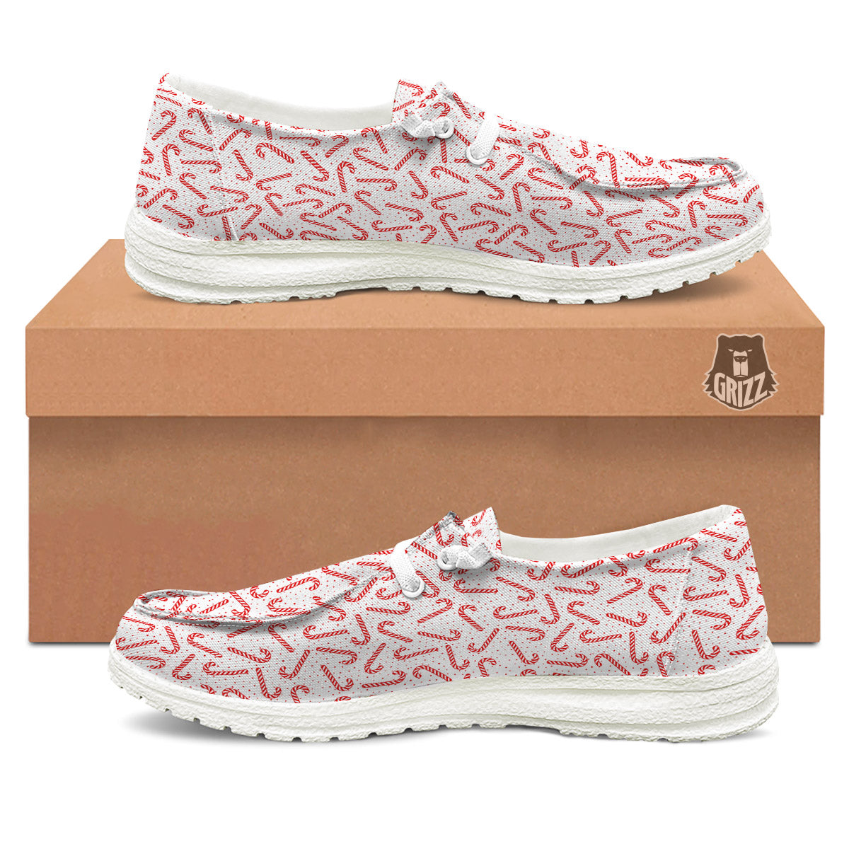 Christmas Candy Print Pattern White Loafers-grizzshop