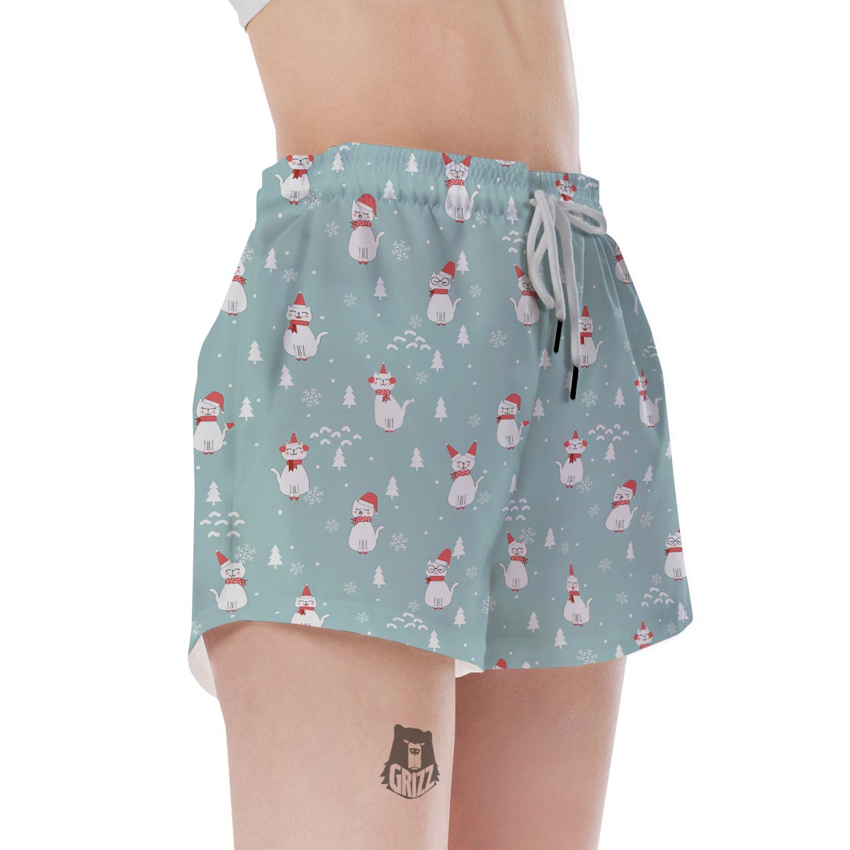 Christmas Cat Print Women's Shorts-grizzshop