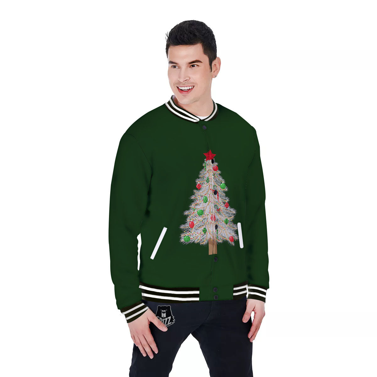 Christmas Decorated Tree Print Baseball Jacket-grizzshop