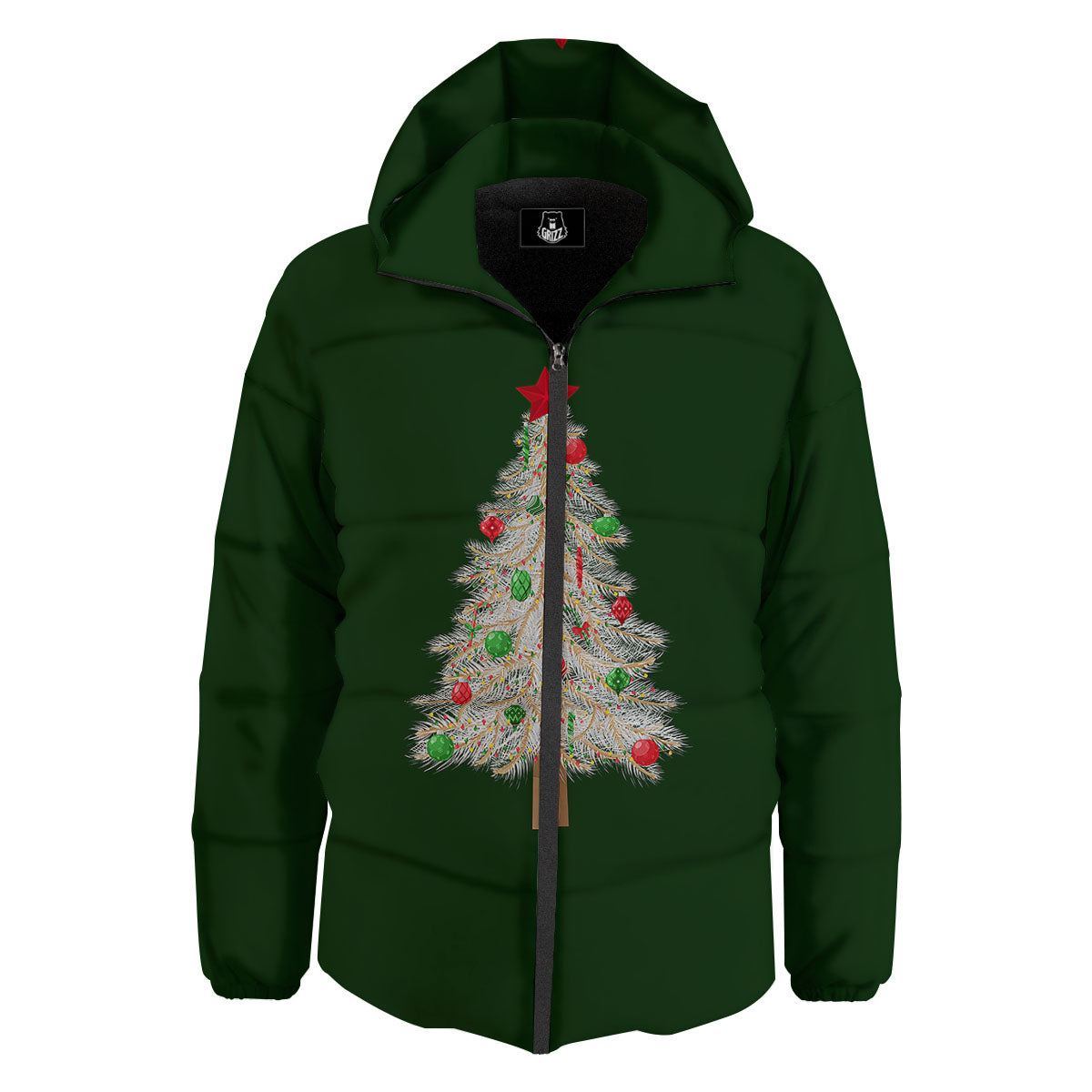 Christmas Decorated Tree Print Down Jacket-grizzshop