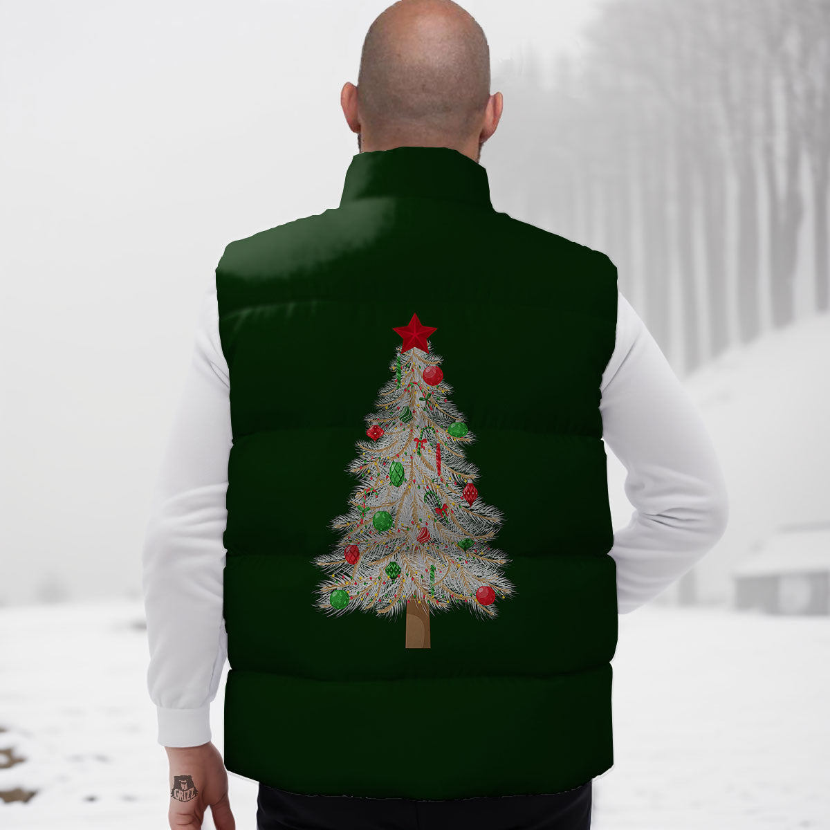 Christmas Decorated Tree Print Down Vest