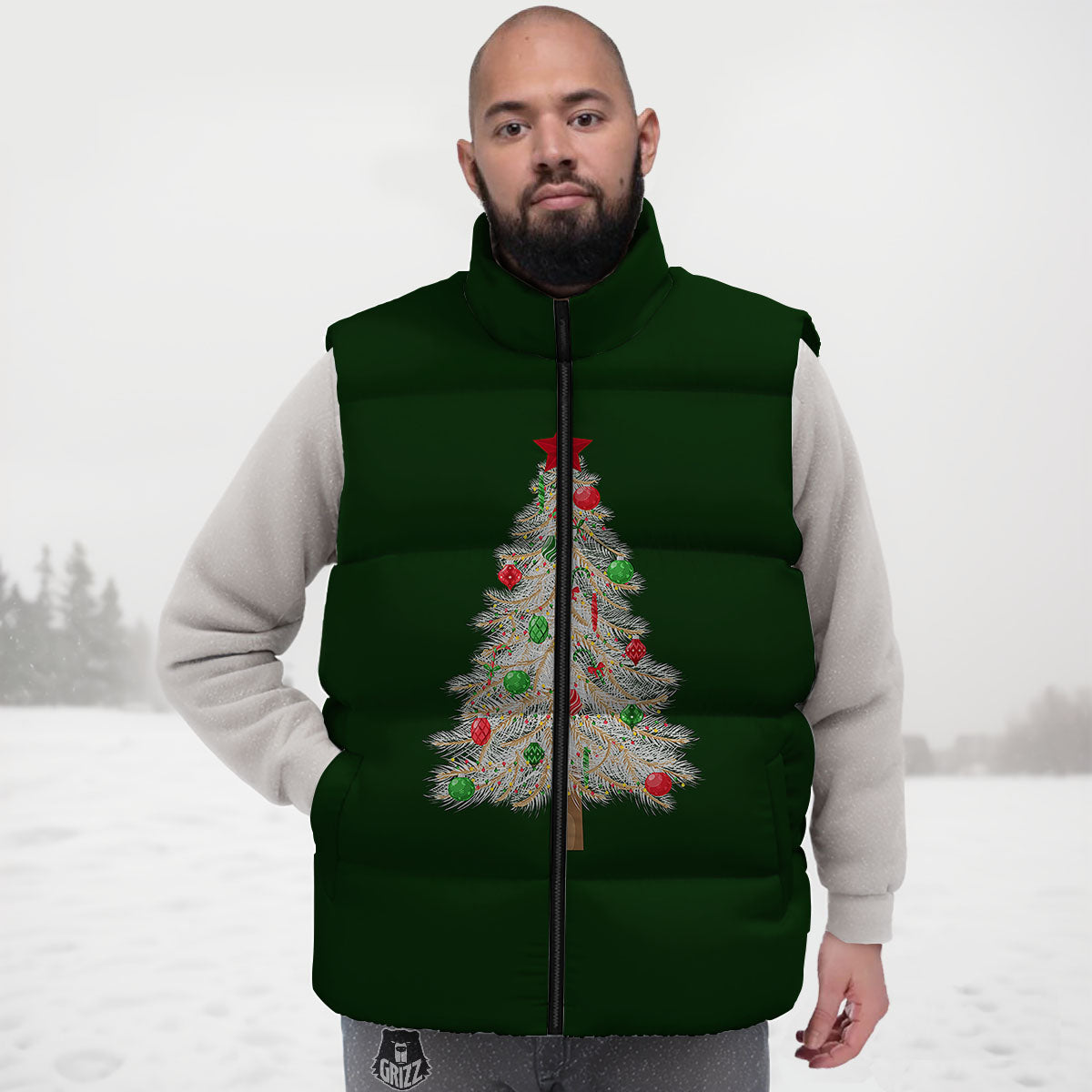Christmas Decorated Tree Print Down Vest