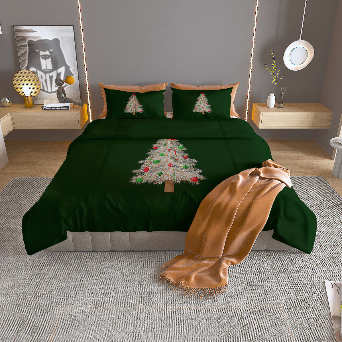 Christmas Decorated Tree Print Duvet Cover Bedding Set