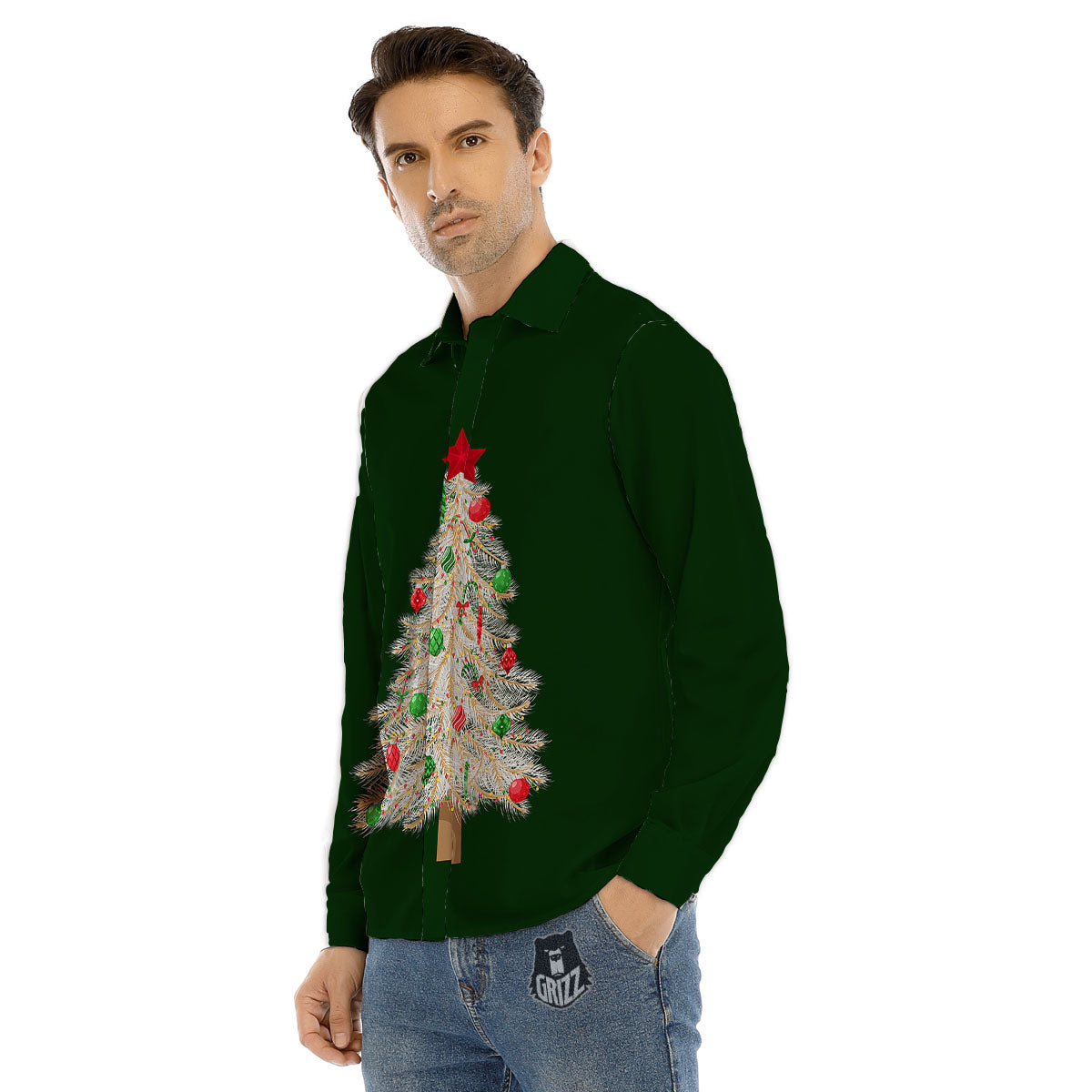 Christmas Decorated Tree Print Men's Dress Shirts-grizzshop