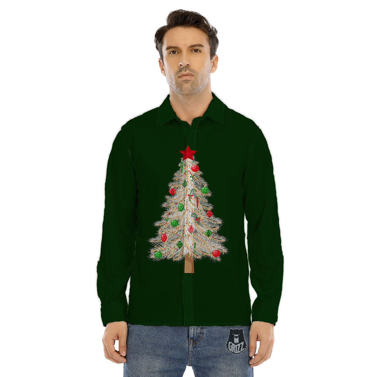 Christmas Decorated Tree Print Men's Dress Shirts-grizzshop