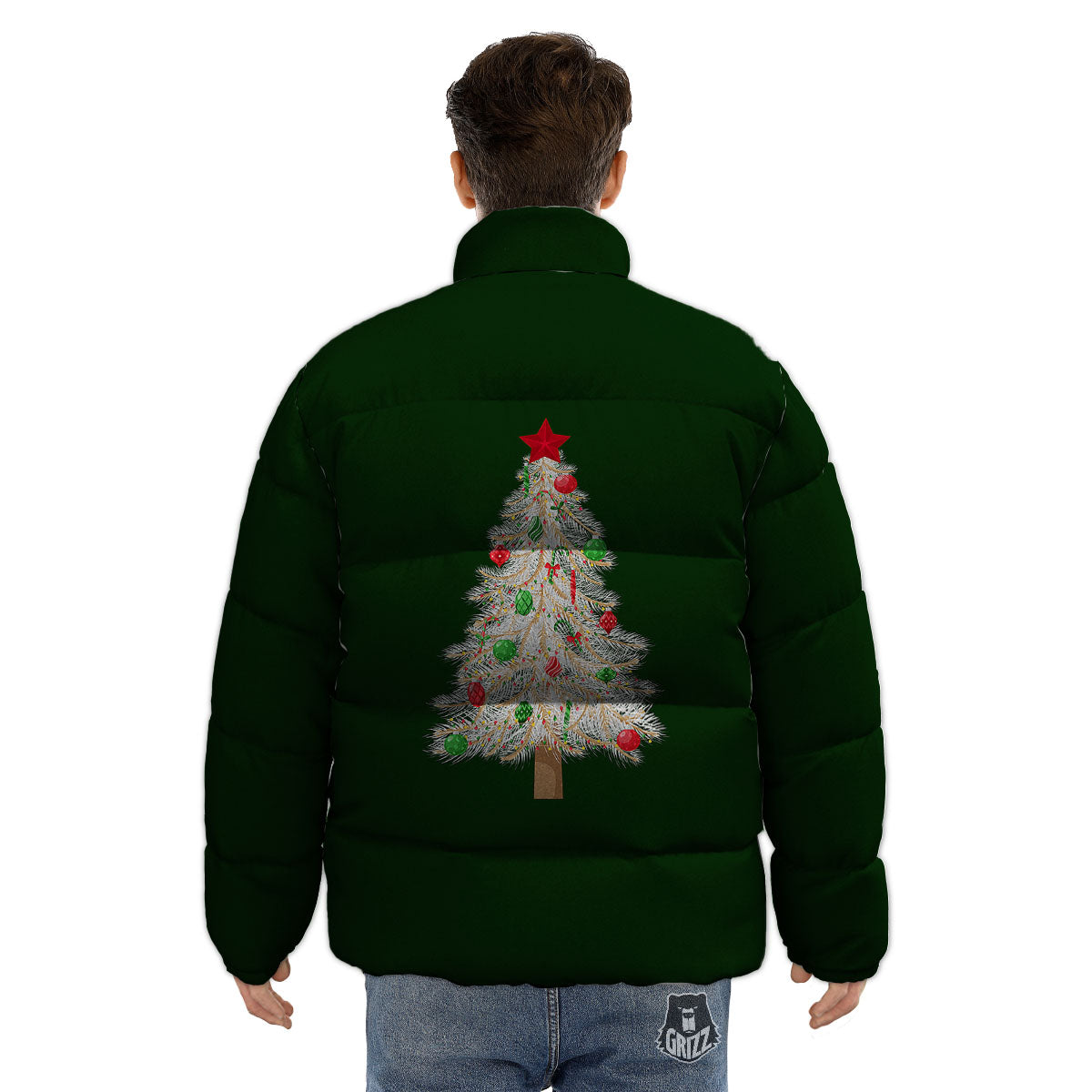 Christmas Decorated Tree Print Puffer Jacket-grizzshop