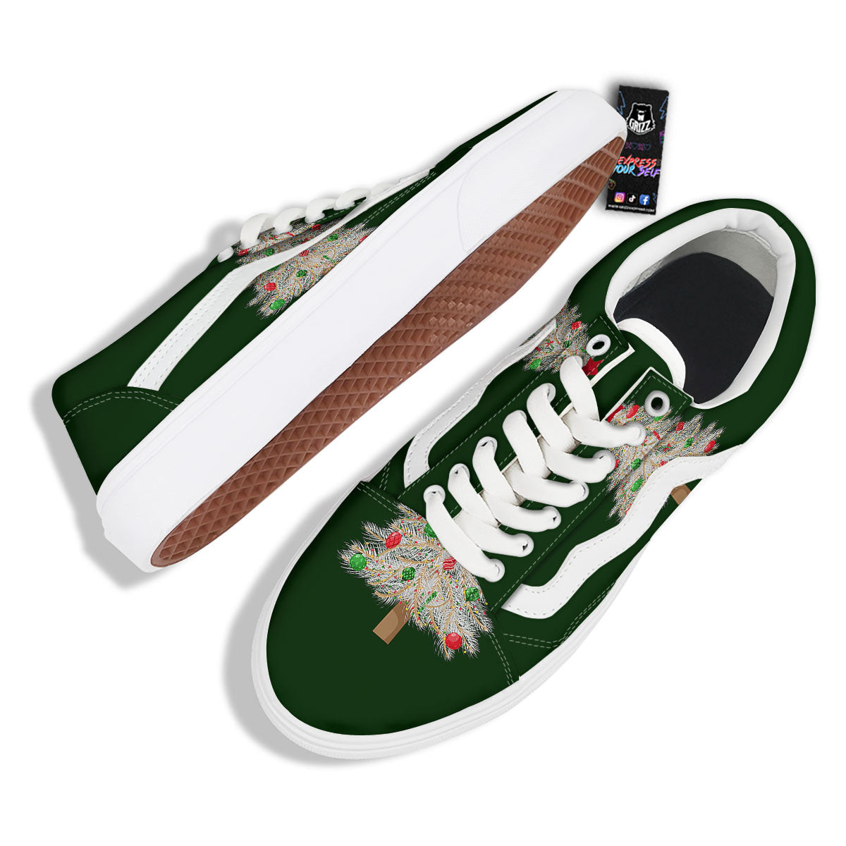 Christmas Decorated Tree Print Skate Shoes-grizzshop