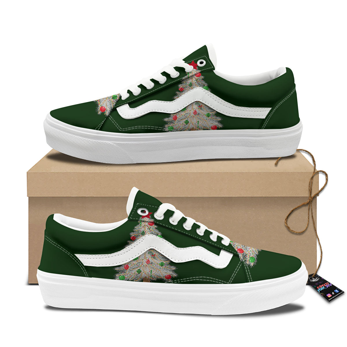 Christmas Decorated Tree Print Skate Shoes-grizzshop