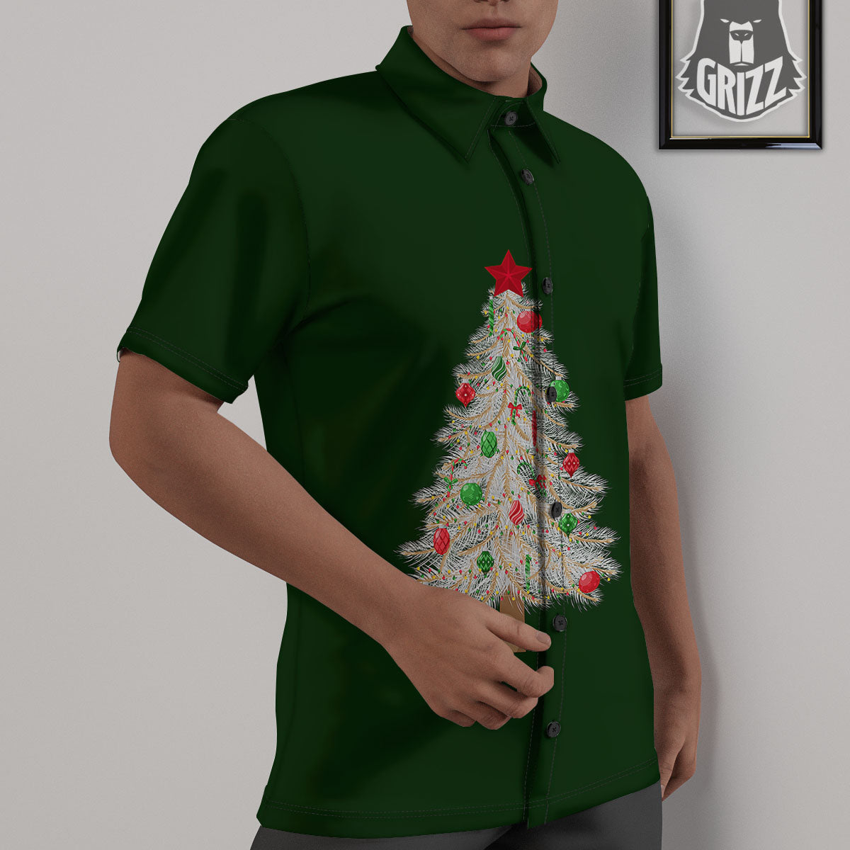 Christmas Decorated Tree Print Untucked Shirts-grizzshop