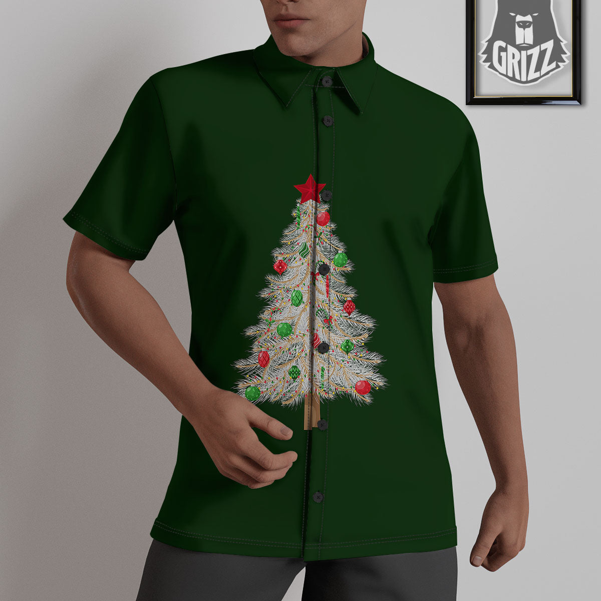 Christmas Decorated Tree Print Untucked Shirts-grizzshop