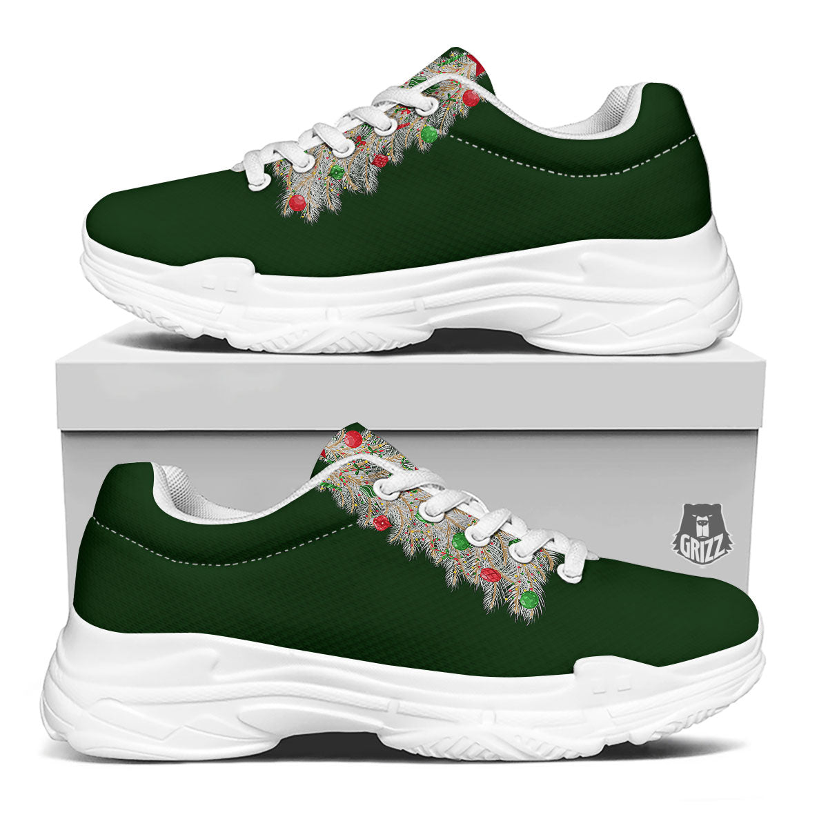 Christmas Decorated Tree Print White Chunky Shoes-grizzshop