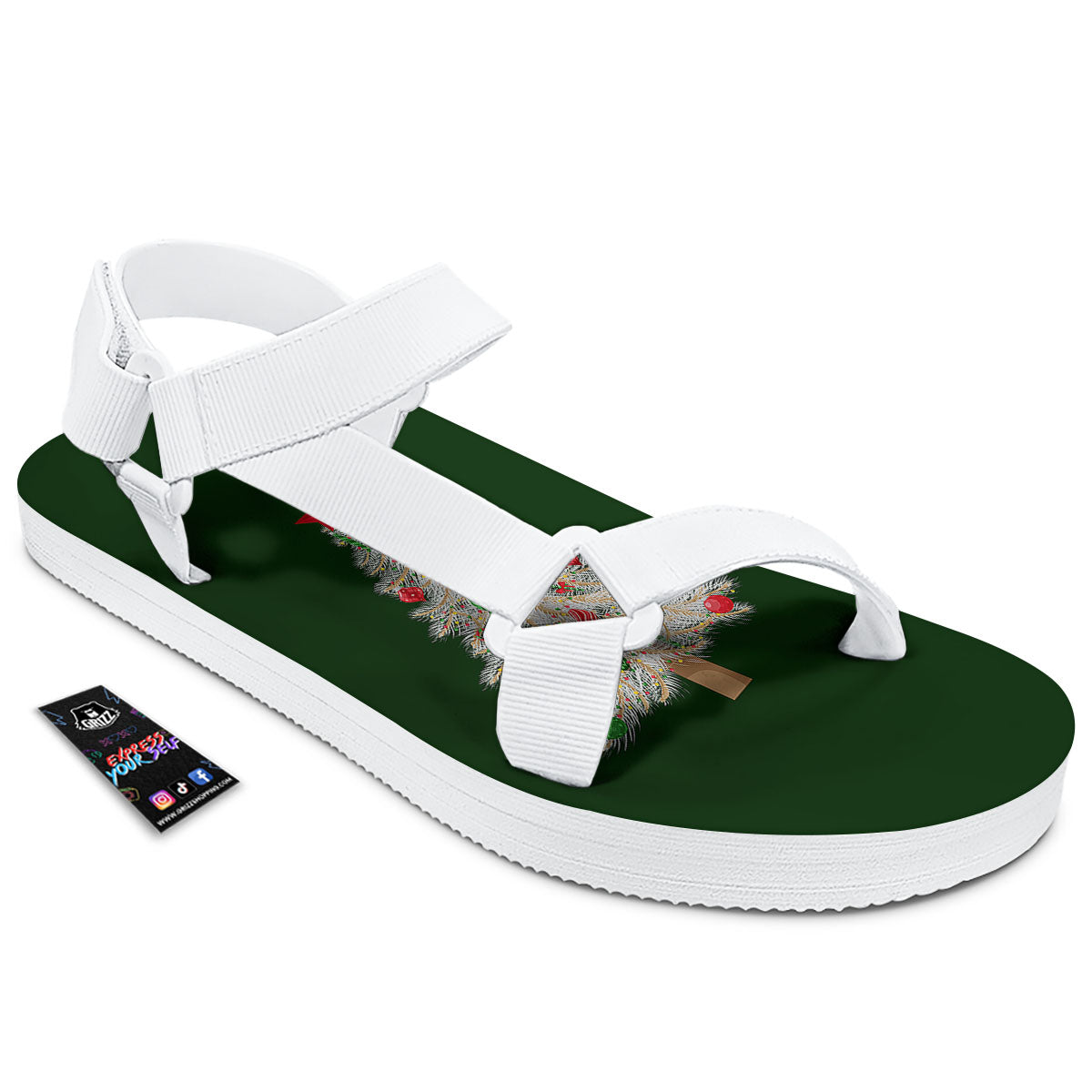 Christmas Decorated Tree Print White Open Toe Sandals-grizzshop