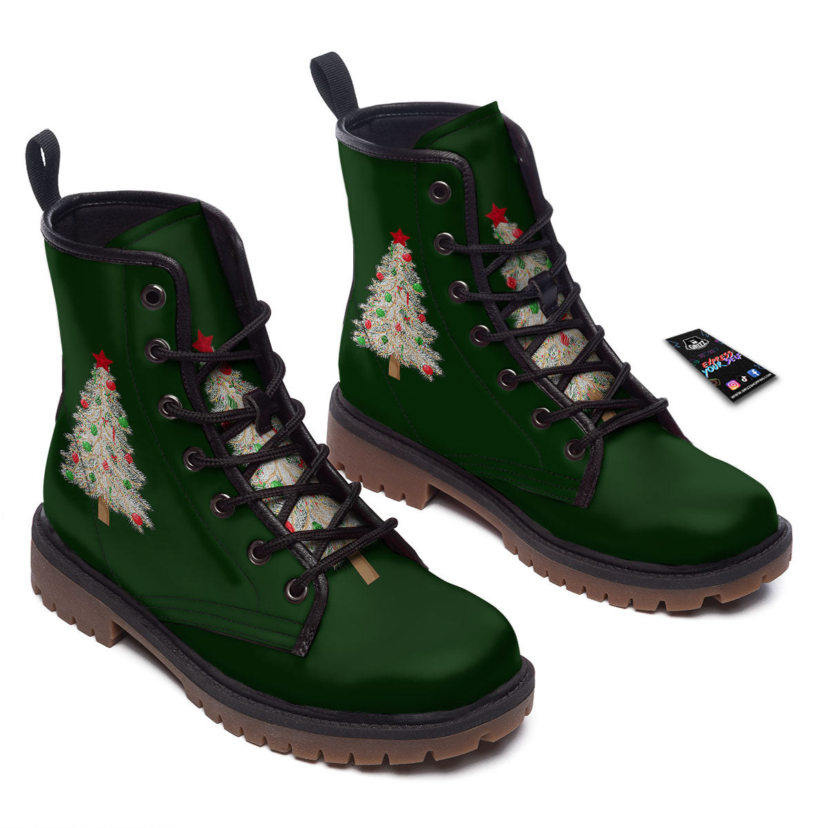 Christmas Decorated Tree Print Work Boots-grizzshop