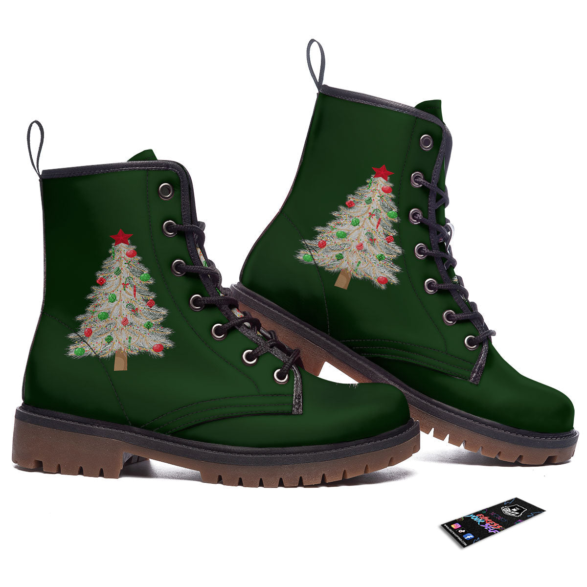 Christmas Decorated Tree Print Work Boots-grizzshop