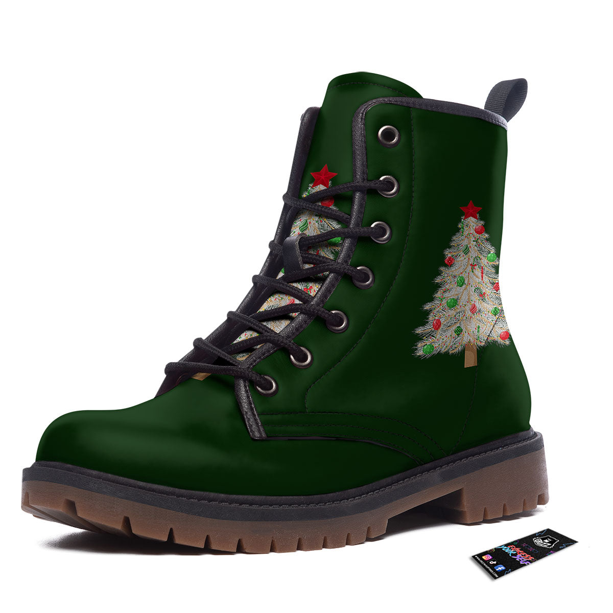 Christmas Decorated Tree Print Work Boots-grizzshop