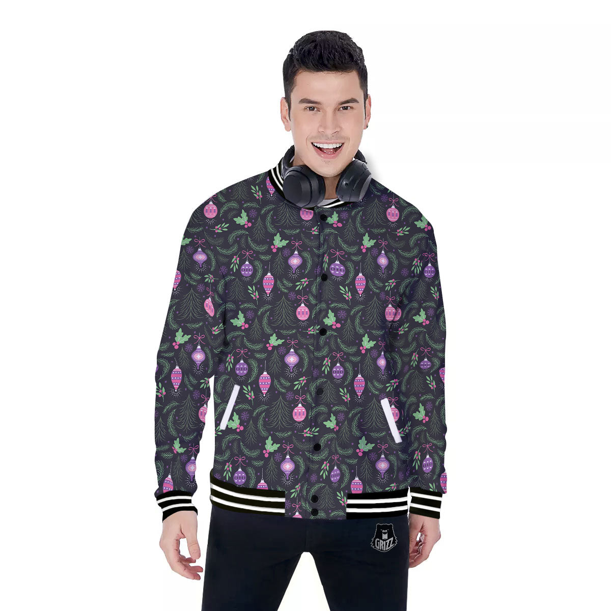 Christmas Decoration Print Pattern Baseball Jacket-grizzshop