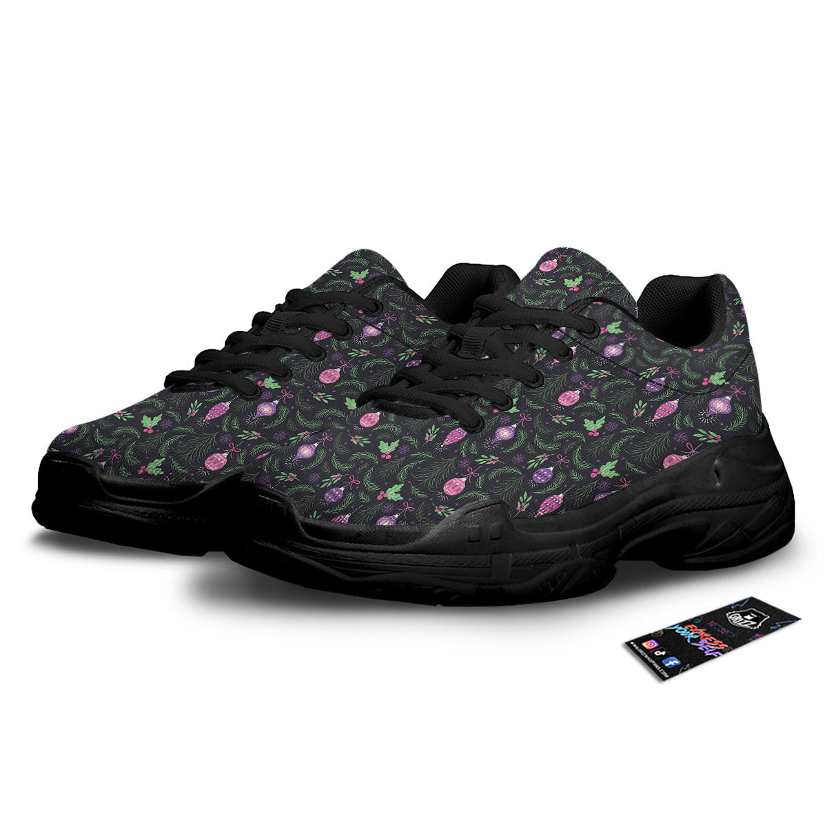 Christmas Decoration Print Pattern Black Chunky Shoes-grizzshop