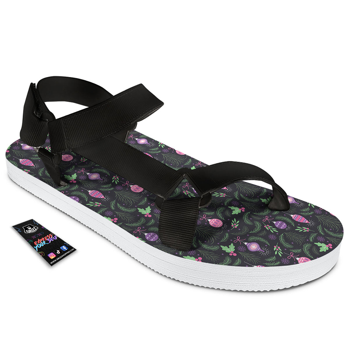 Christmas Decoration Print Pattern Black Open Toe Sandals-grizzshop