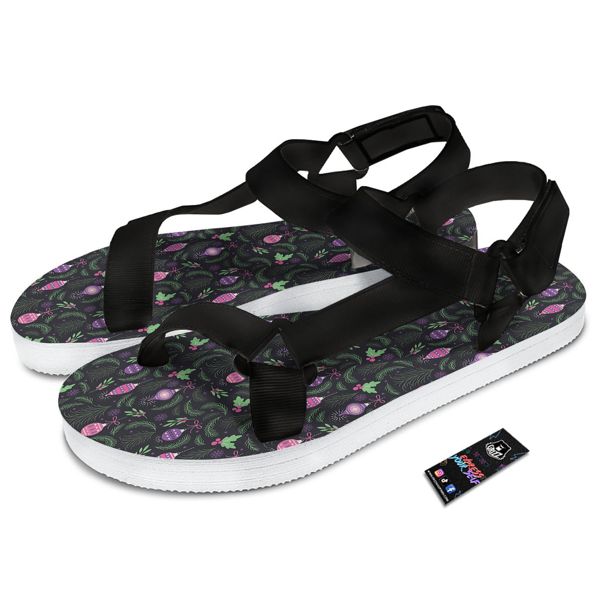Christmas Decoration Print Pattern Black Open Toe Sandals-grizzshop