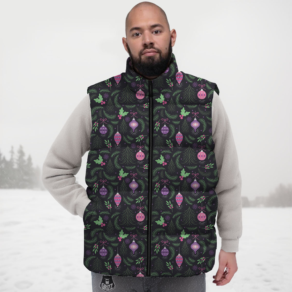 Christmas Decoration Print Pattern Down Vest