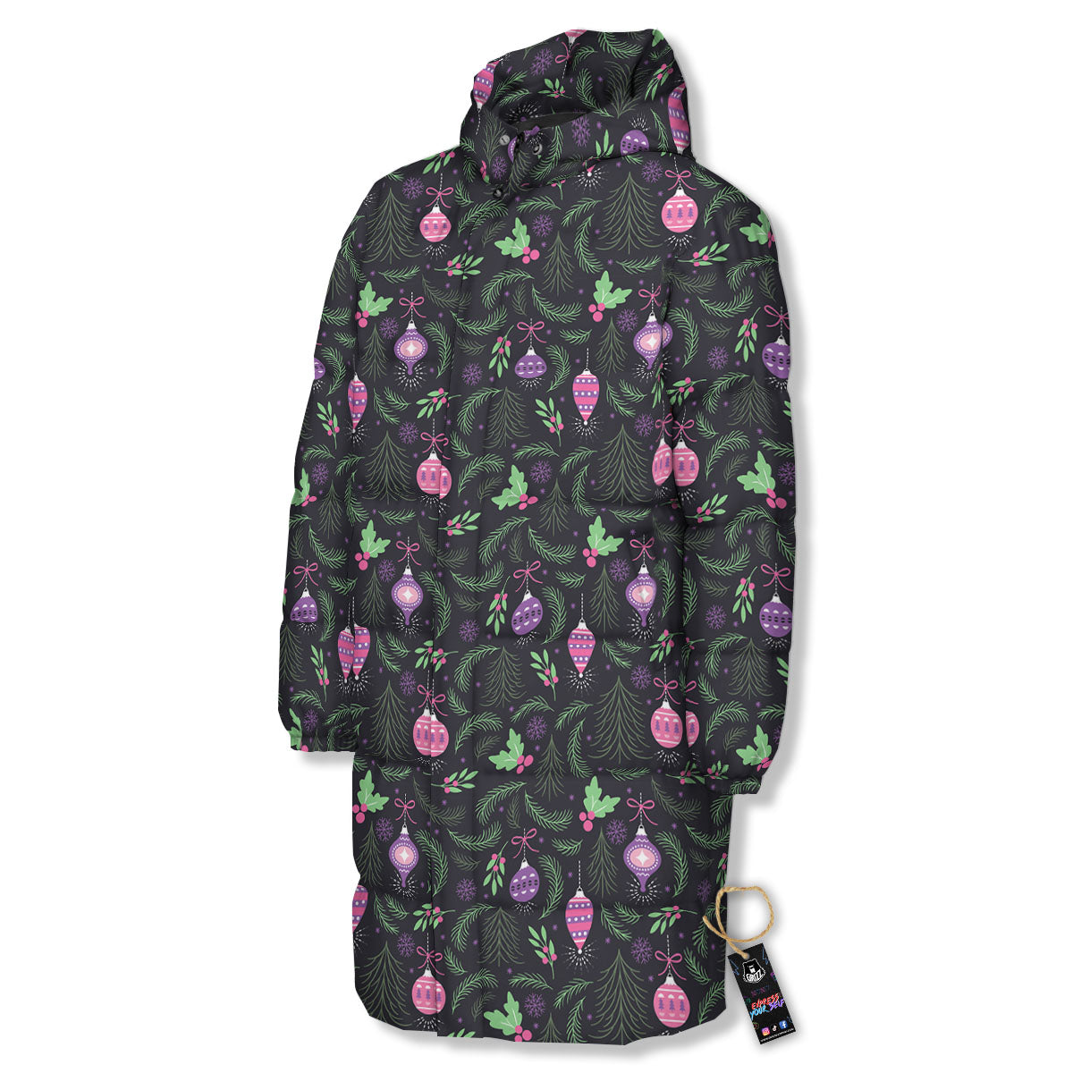Christmas Decoration Print Pattern Long Down Jacket-grizzshop