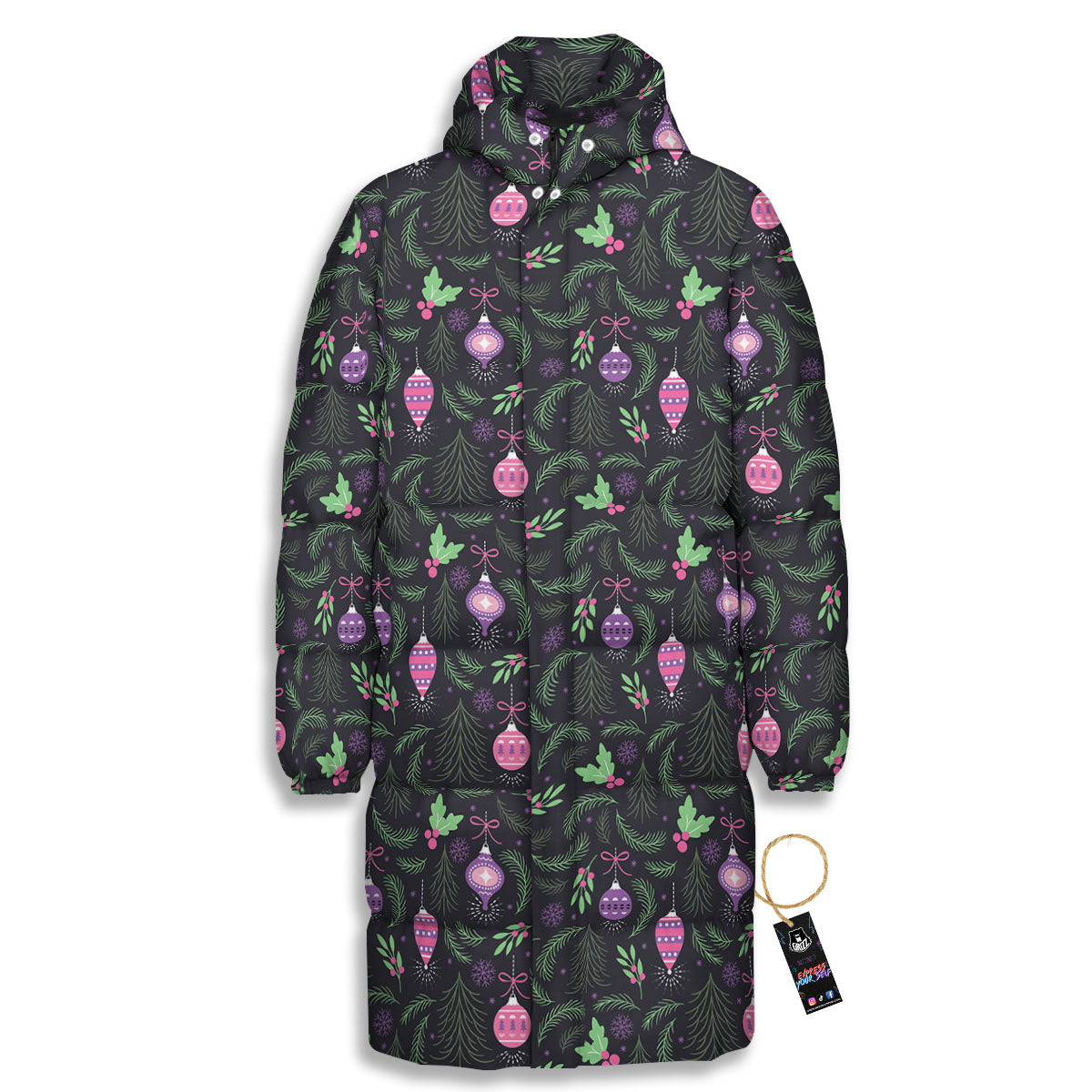 Christmas Decoration Print Pattern Long Down Jacket-grizzshop