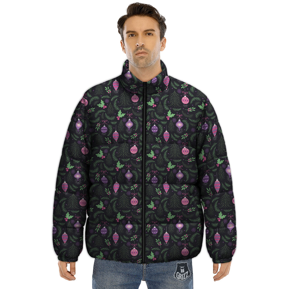 Christmas Decoration Print Pattern Puffer Jacket-grizzshop