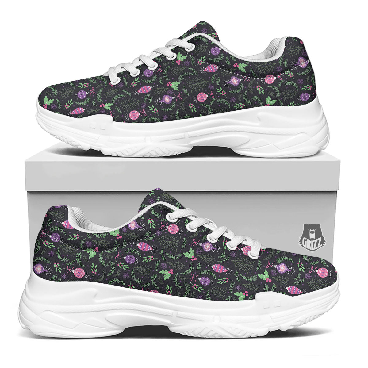 Christmas Decoration Print Pattern White Chunky Shoes-grizzshop