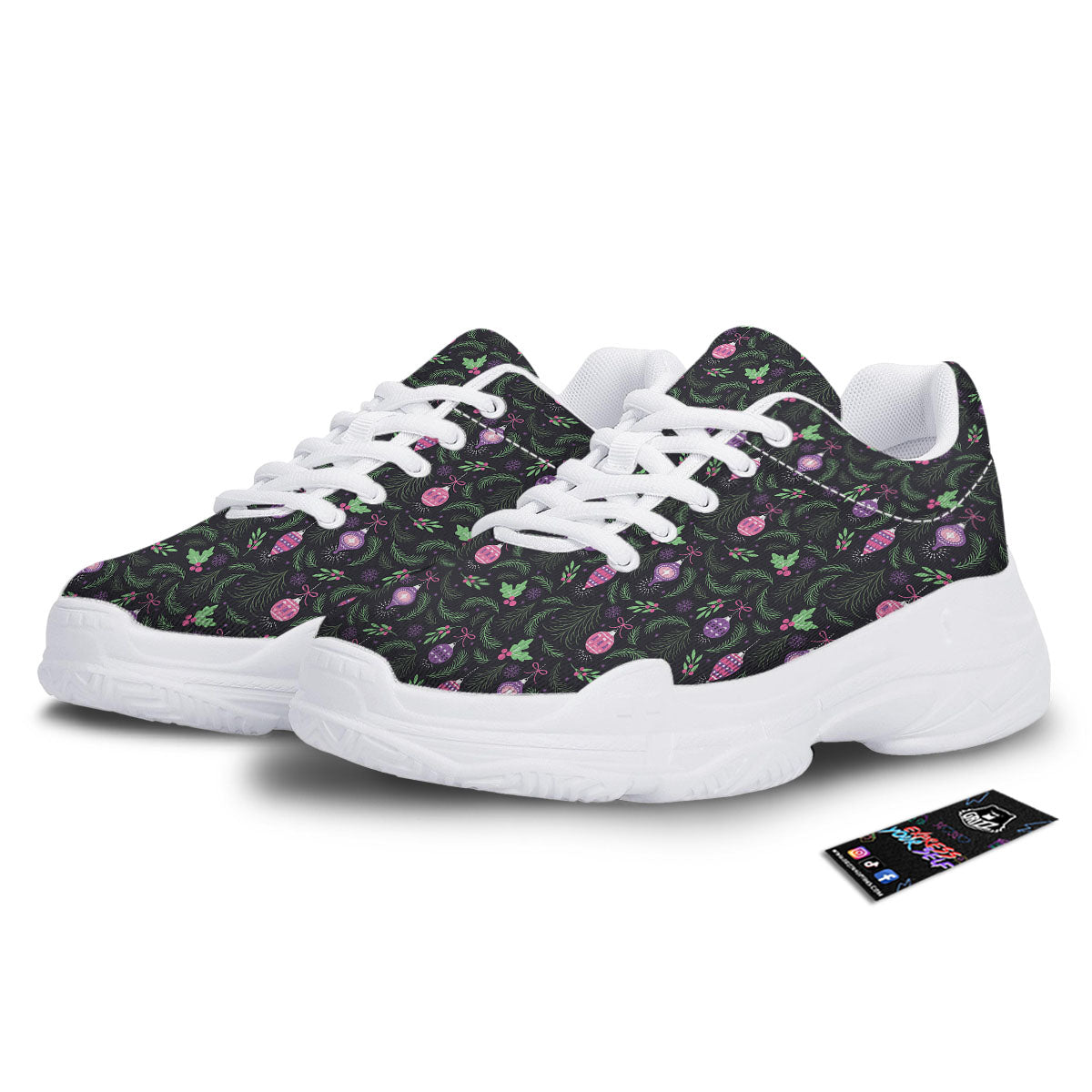 Christmas Decoration Print Pattern White Chunky Shoes-grizzshop