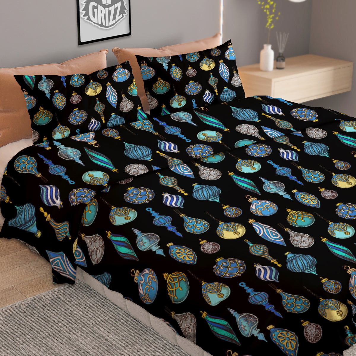 Christmas Decorations Drawing Print Pattern Duvet Cover Bedding Set