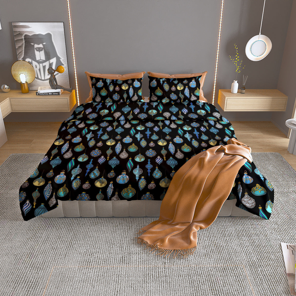 Christmas Decorations Drawing Print Pattern Duvet Cover Bedding Set
