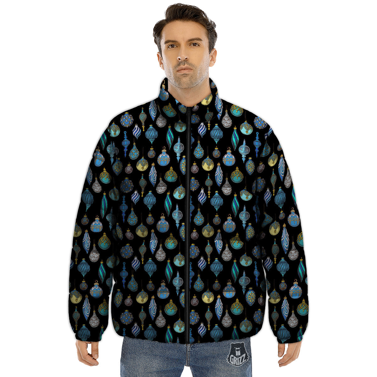 Christmas Decorations Drawing Print Pattern Puffer Jacket-grizzshop