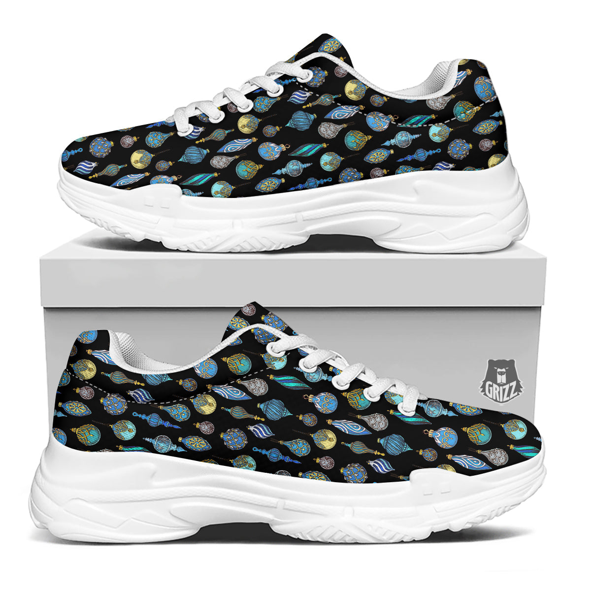 Christmas Decorations Drawing Print Pattern White Chunky Shoes-grizzshop