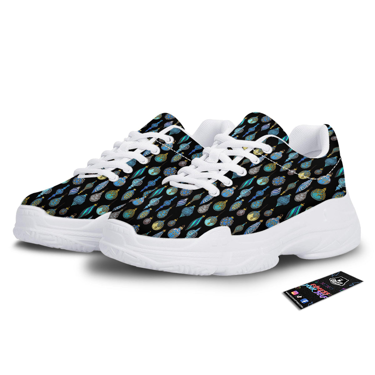 Christmas Decorations Drawing Print Pattern White Chunky Shoes-grizzshop