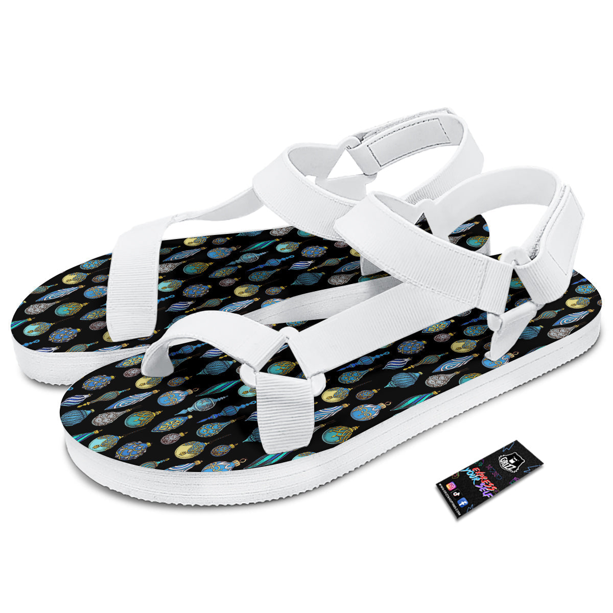 Christmas Decorations Drawing Print Pattern White Open Toe Sandals-grizzshop