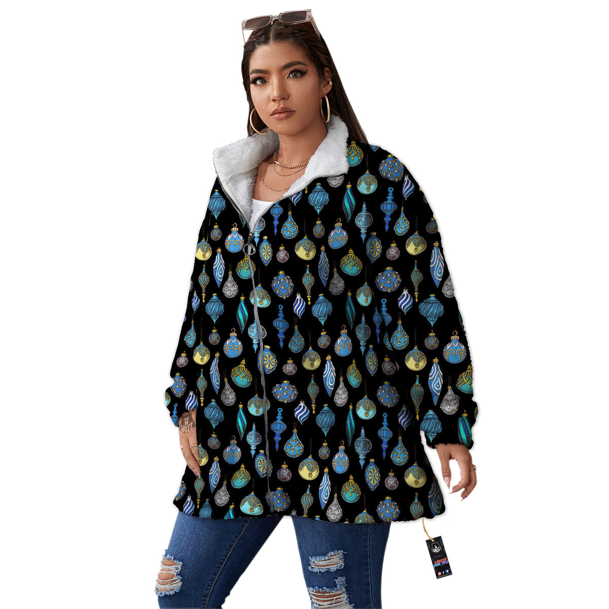 Christmas Decorations Drawing Print Pattern Women's Sherpa Jacket-grizzshop