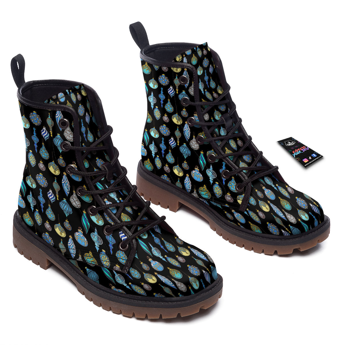 Christmas Decorations Drawing Print Pattern Work Boots-grizzshop
