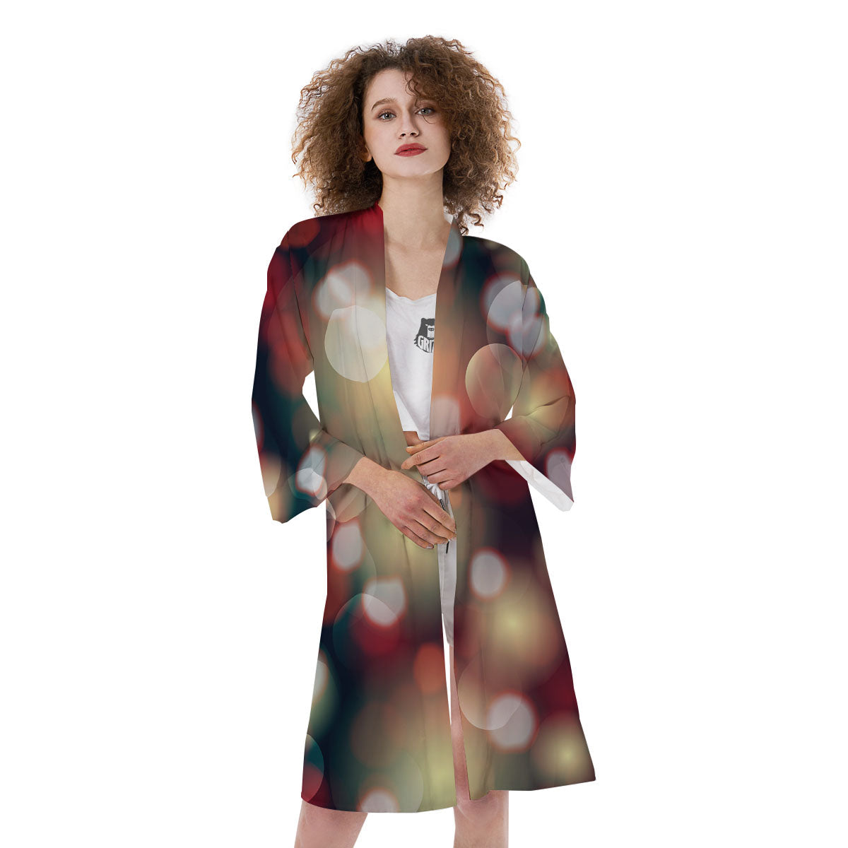 Christmas Defocused Lights Print Kimono-grizzshop