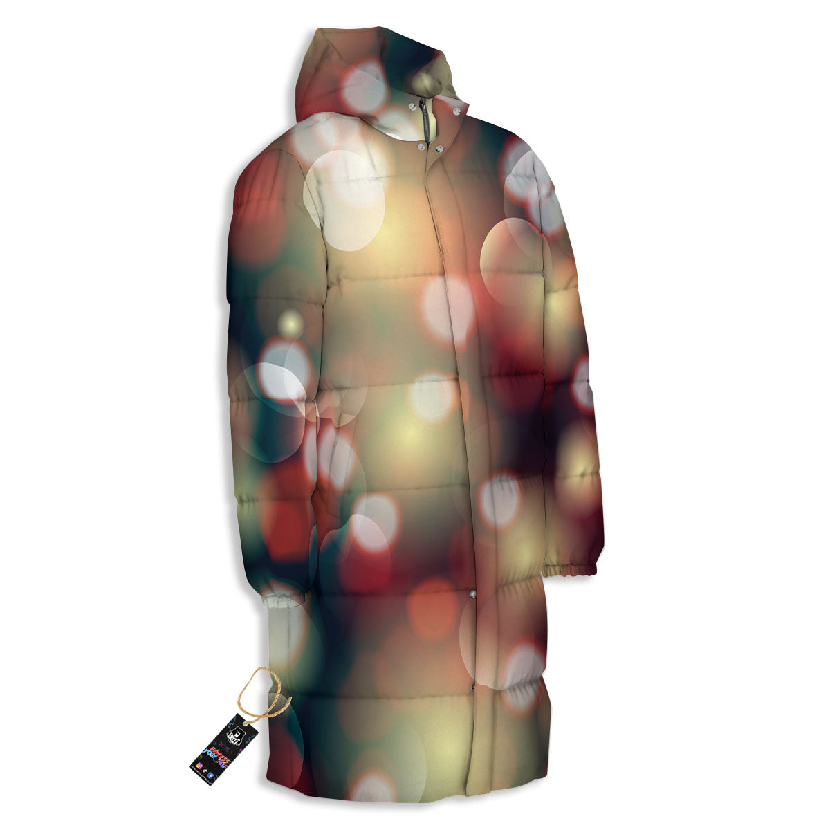 Christmas Defocused Lights Print Long Down Jacket-grizzshop
