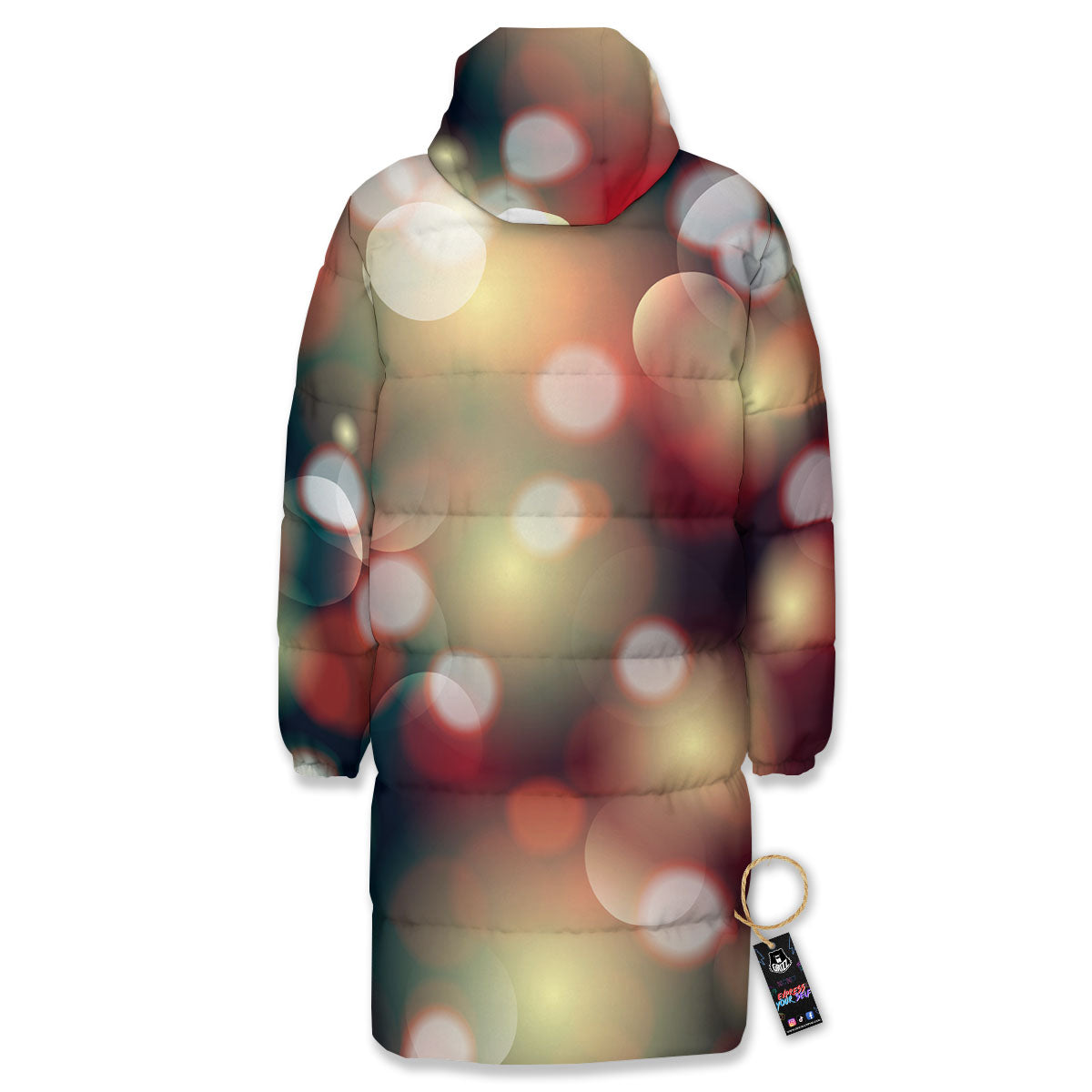 Christmas Defocused Lights Print Long Down Jacket-grizzshop