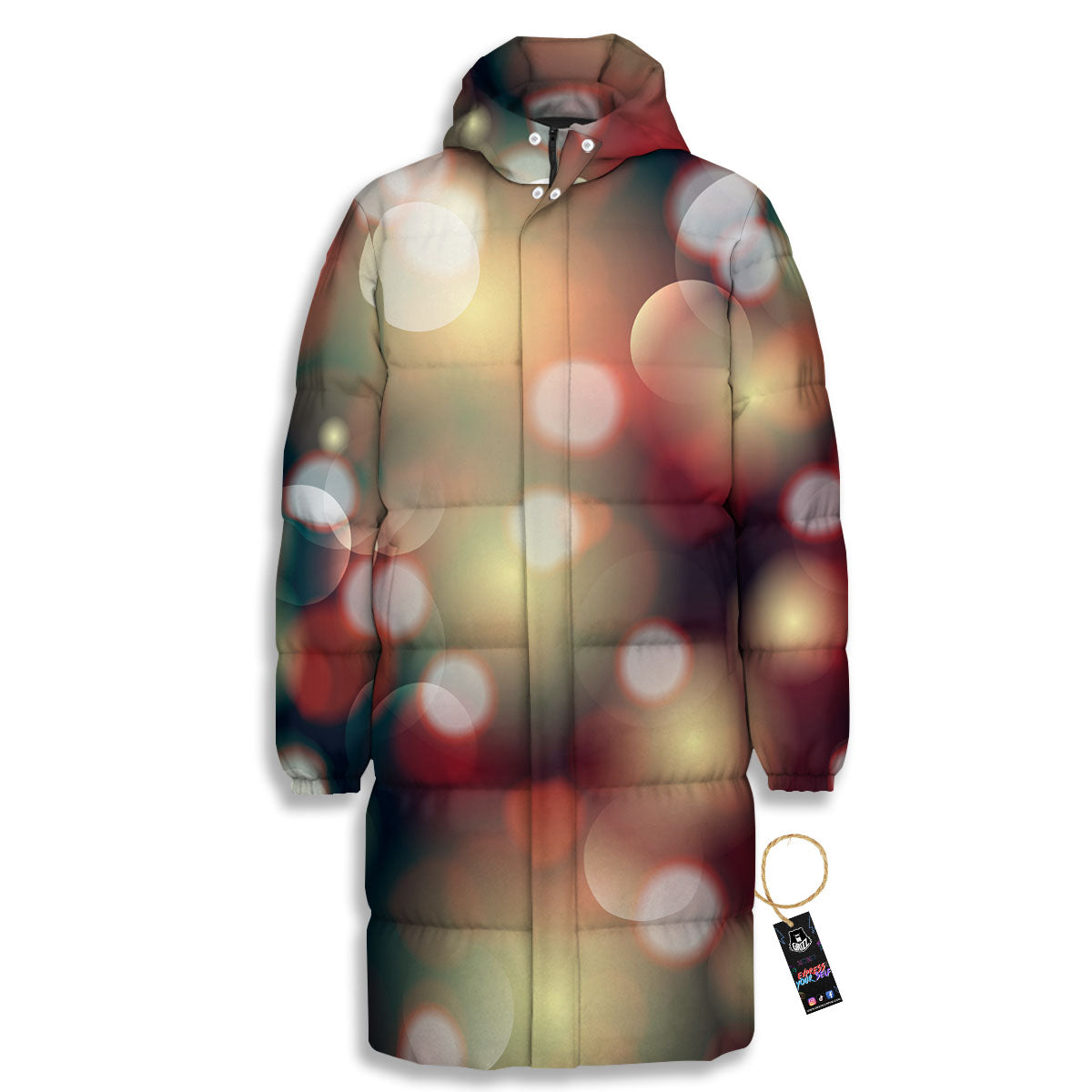 Christmas Defocused Lights Print Long Down Jacket-grizzshop