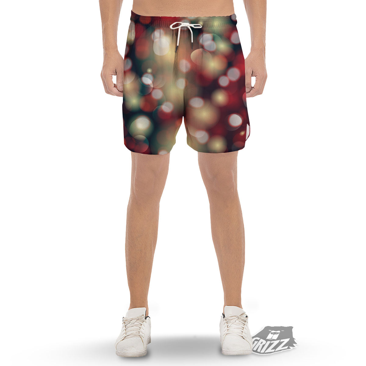 Christmas Defocused Lights Print Men's Gym Shorts-grizzshop