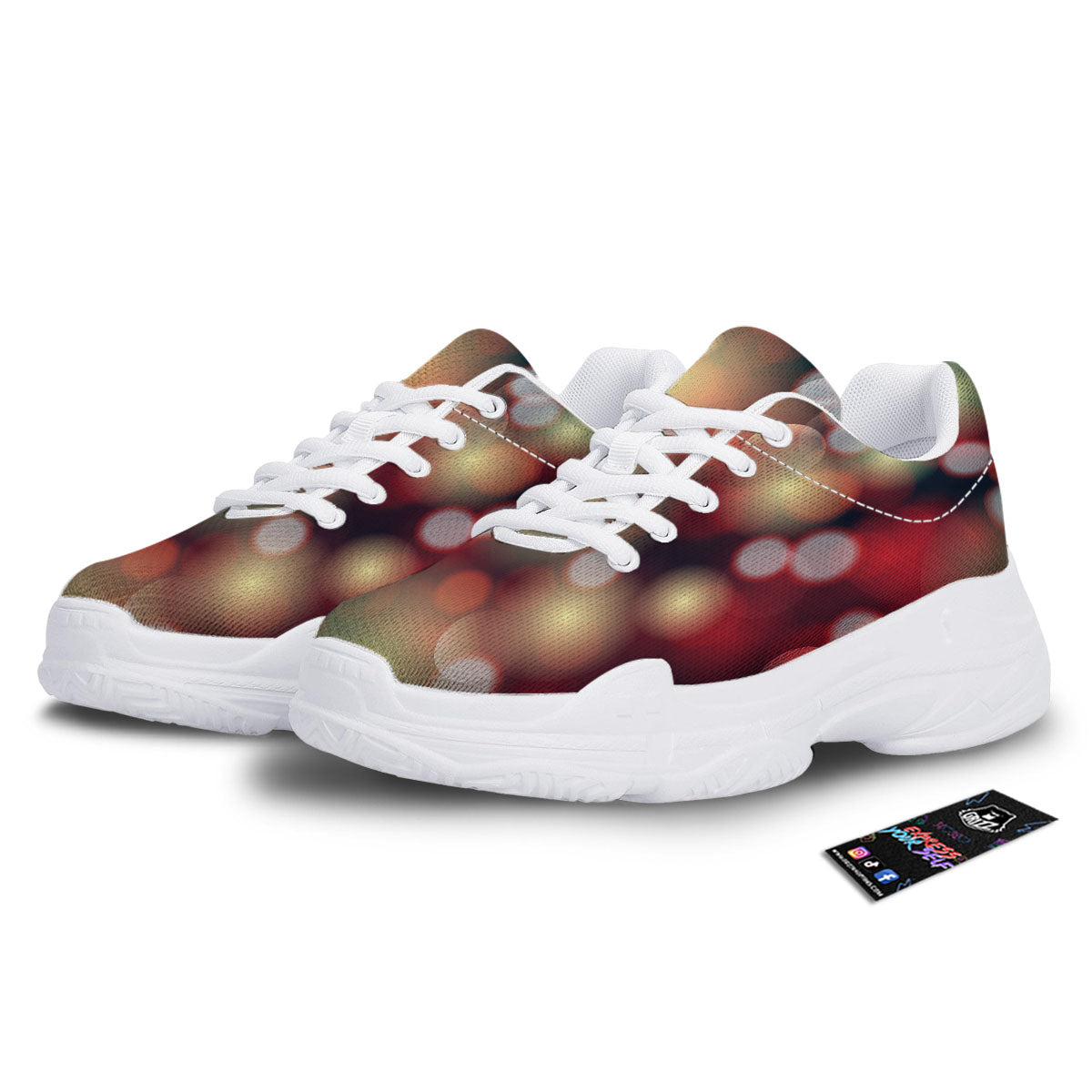 Christmas Defocused Lights Print White Chunky Shoes-grizzshop